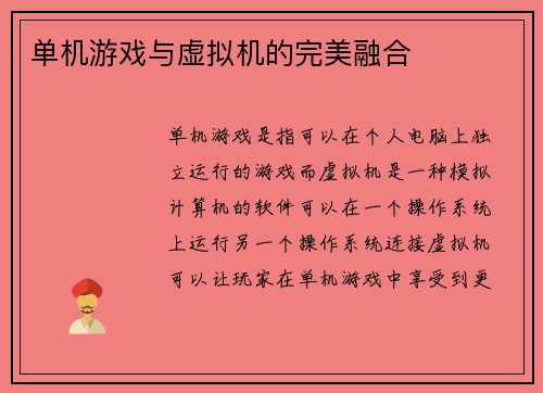 单机游戏与虚拟机的完美融合